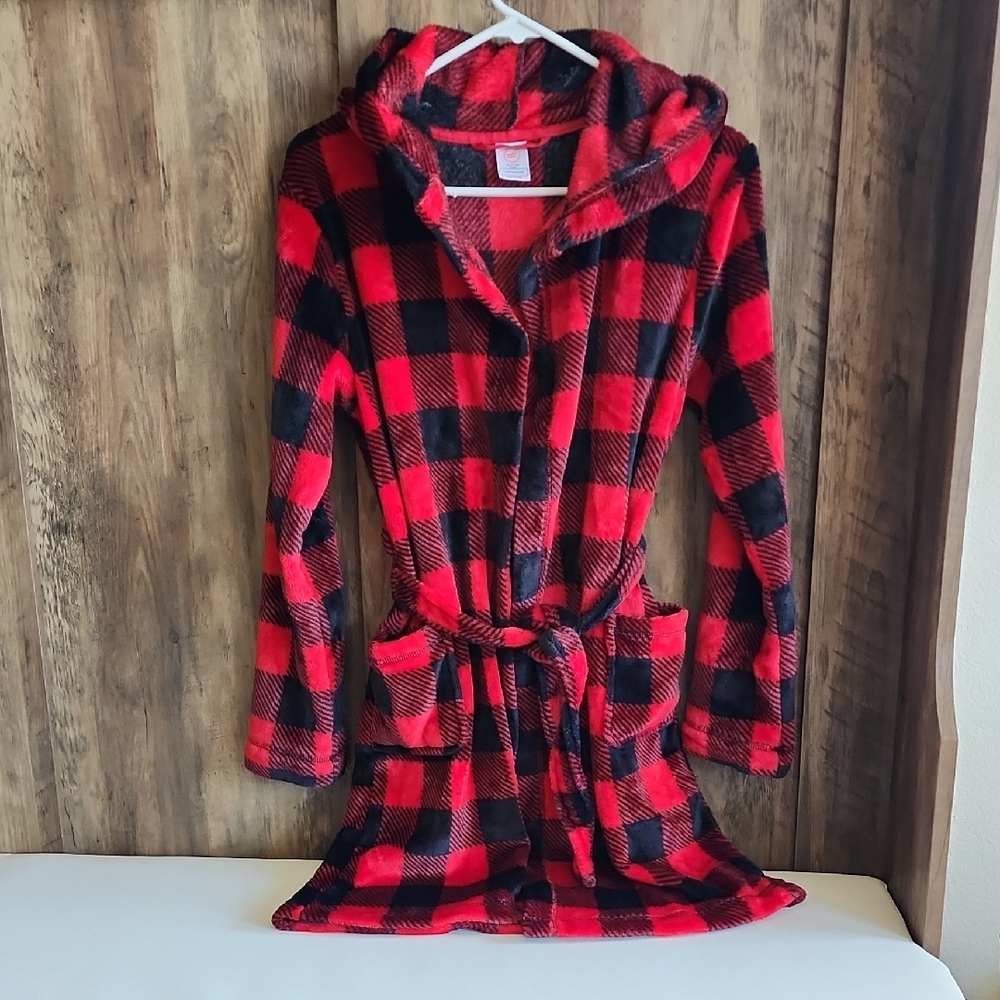 Wonder Nation Red and Black Plaid Hooded Robe Boys Husky 14-16